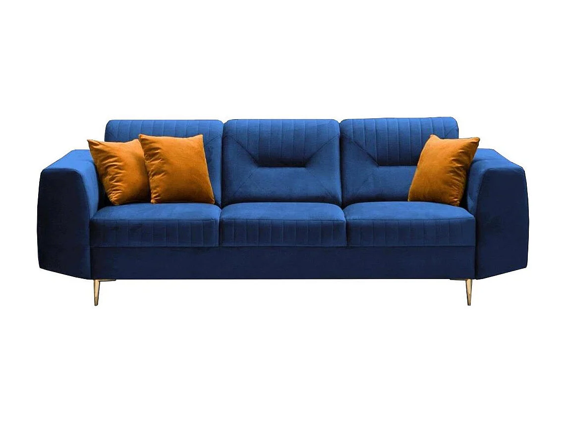 3-SITZER SOFA Venezia dunkelblau mit goldenen Beinen
