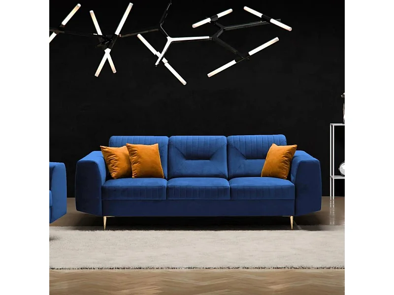 3-SITZER SOFA Venezia dunkelblau mit goldenen Beinen