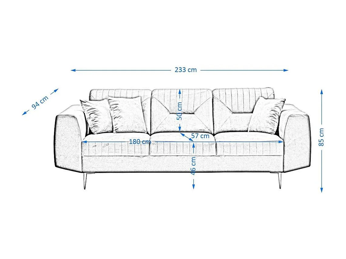 3-SITZER SOFA Venezia hellgrau mit goldenen Beinen