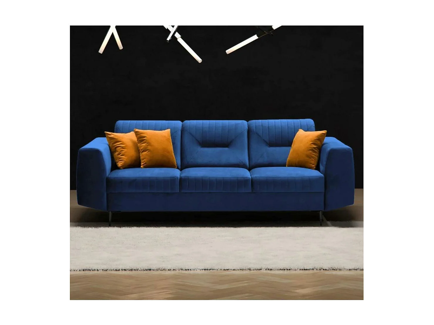 3-SITZER SOFA Venezia dunkelblau mit schwarzen Beinen