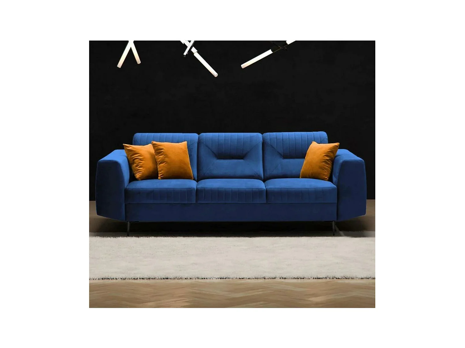 3-SITZER SOFA Venezia dunkelblau mit schwarzen Beinen