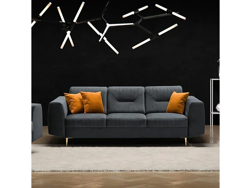 3-SITZER SOFA Venezia dunkelgrau mit goldenen Beinen