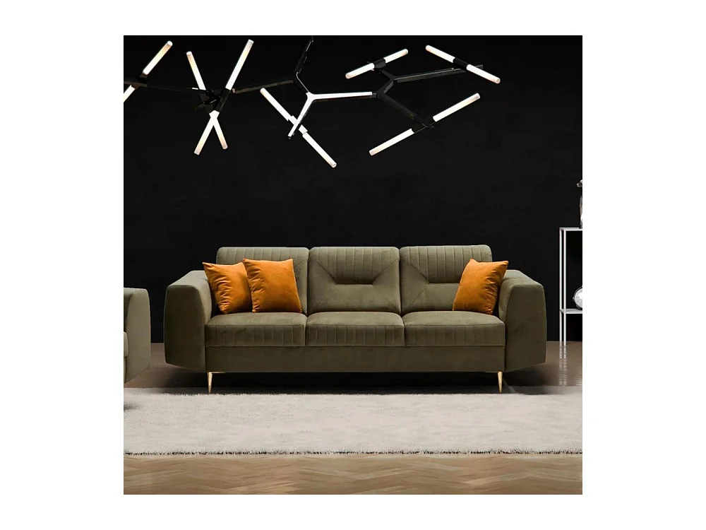 3-SITZER SOFA Venezia olivgrün mit goldenen Beinen