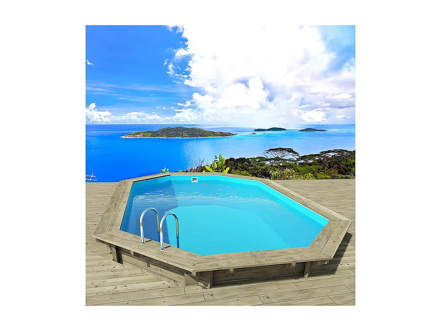 Piscine bois " Palma 145 " 7.57 x 4.07 x 1.44 m + Pompe à chaleur 6.1 kW