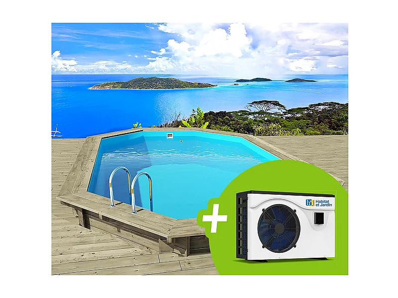 Piscine bois " Palma 145 " 7.57 x 4.07 x 1.44 m + Pompe à chaleur 6.1 kW