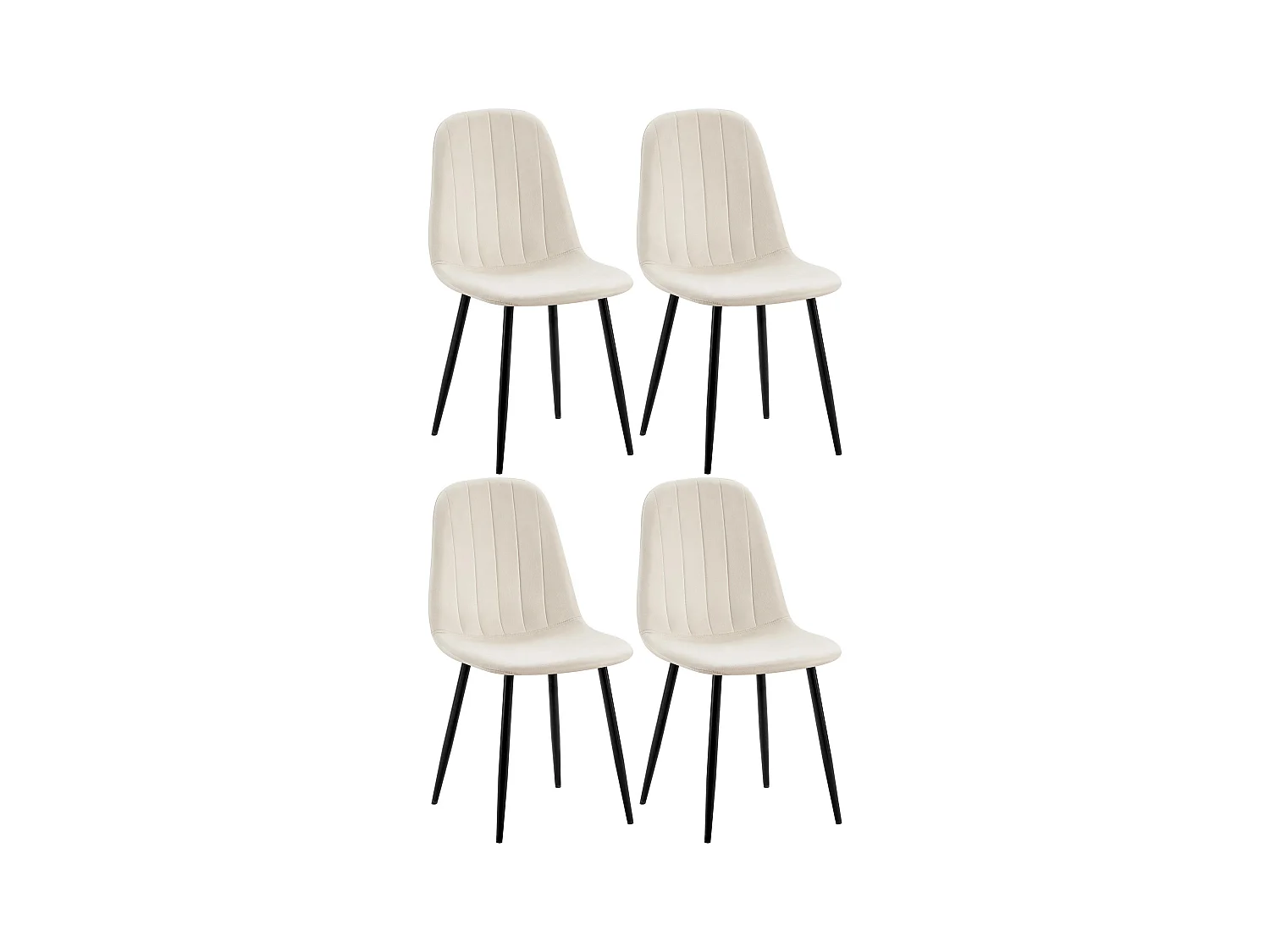 Lot de 4  chaise salle à manger - Velours - Blanc crème - Baxter
