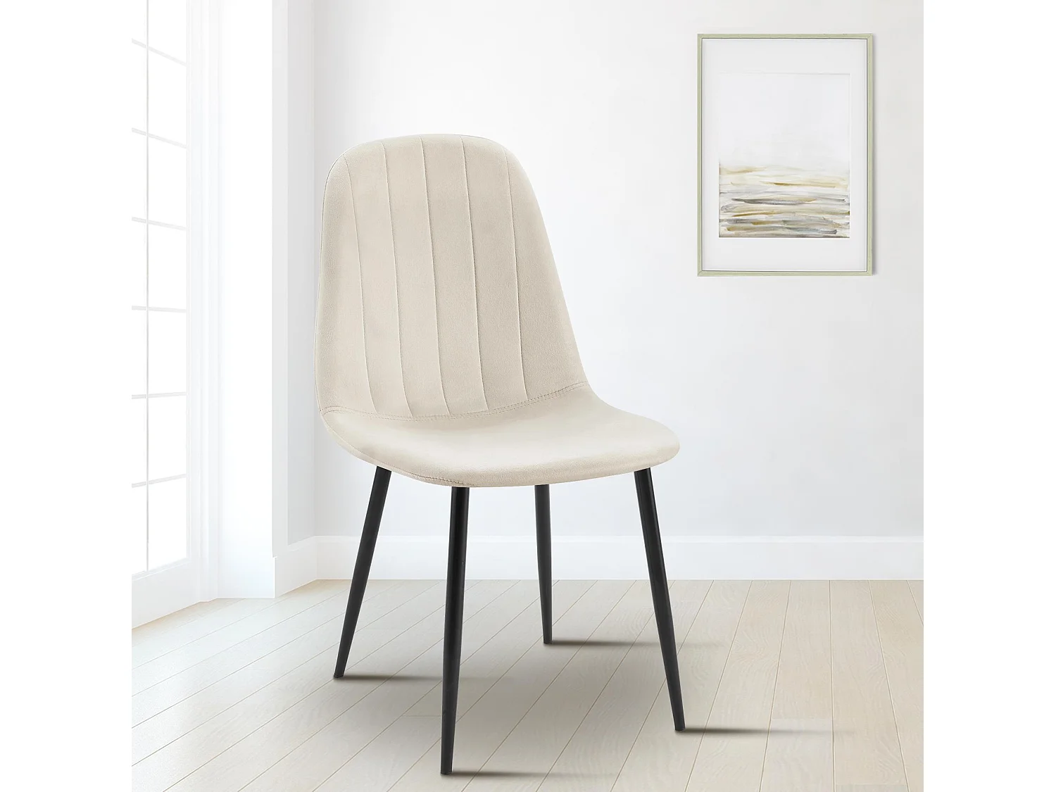 Lot de 4  chaise salle à manger - Velours - Blanc crème - Baxter