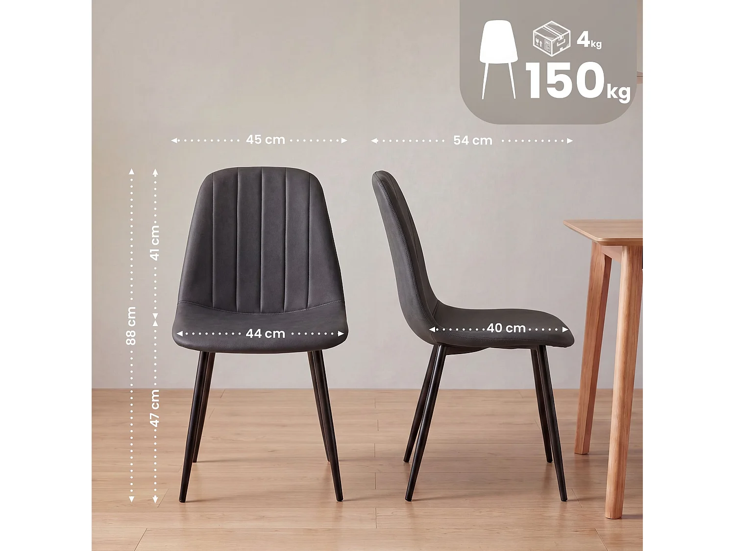 Lot de 4  chaise salle à manger - Velours - Gris foncé - Baxter