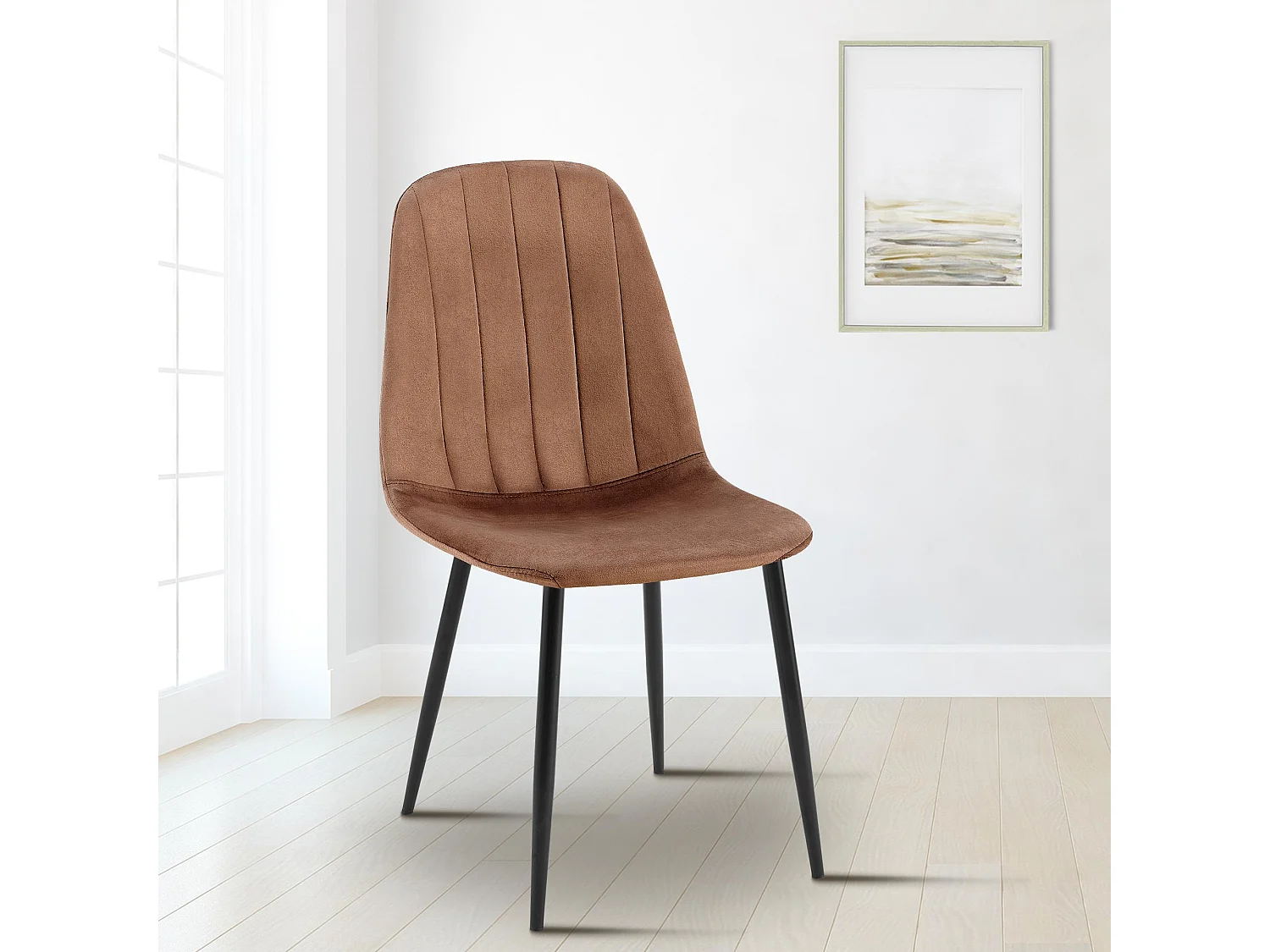 Lot de 4  chaise salle à manger - Velours - Marron - Baxter