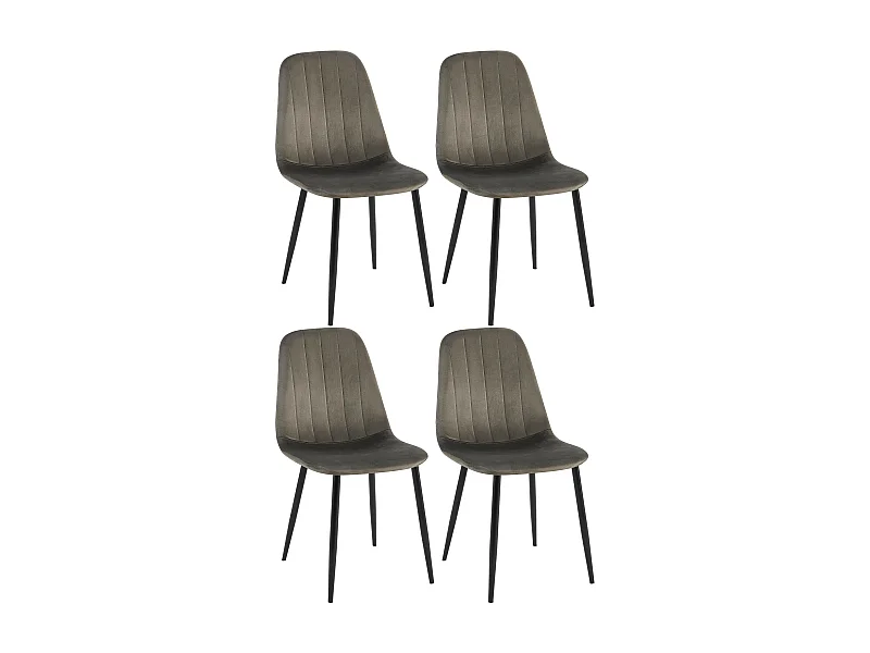 Lot de 4  chaise salle à manger - Velours & Chrome - Anthracite - Baxter