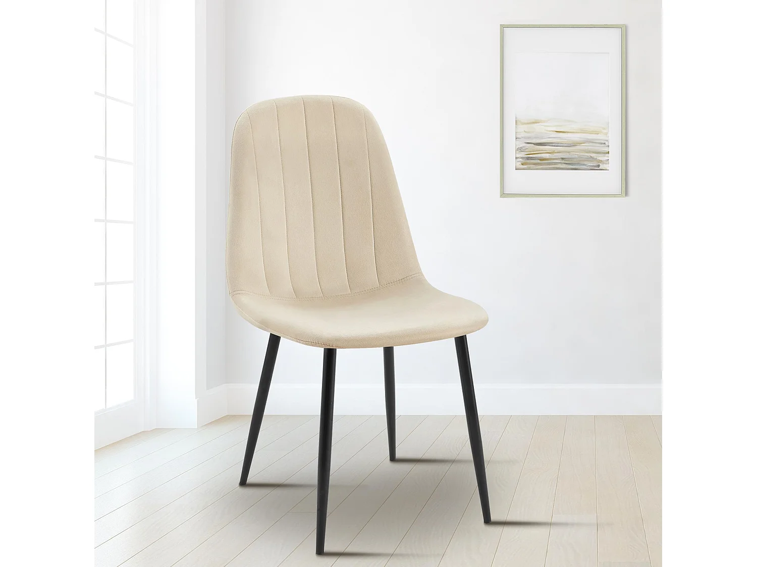 Lot de 4  chaise salle à manger - Velours - Crème - Baxter