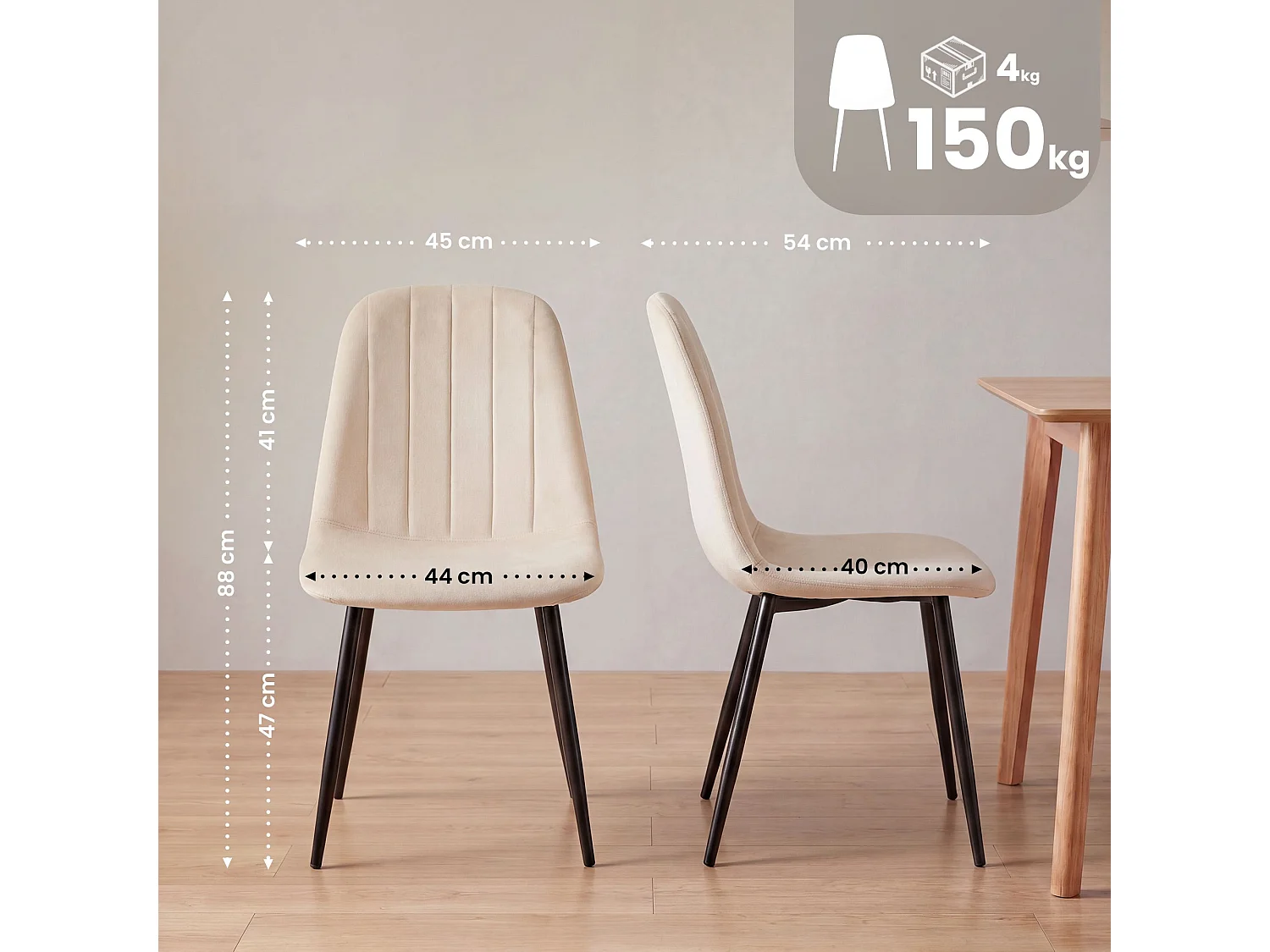 Lot de 4  chaise salle à manger - Velours - Crème - Baxter
