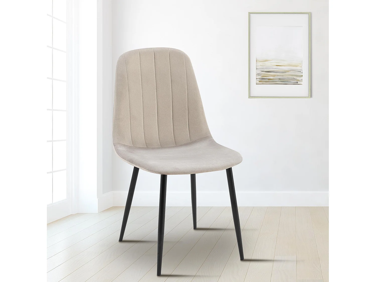 Lot de 4  chaise salle à manger - Velours - Gris - Baxter