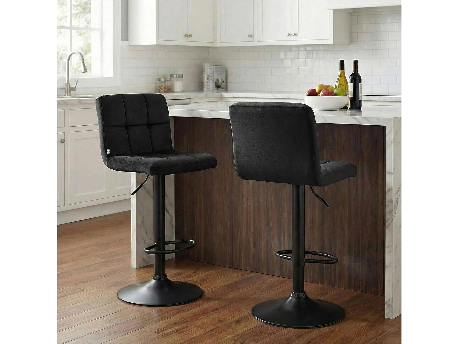 Lot de 2  Tabouret de bar - Velours & Noir - Noir - Peru
