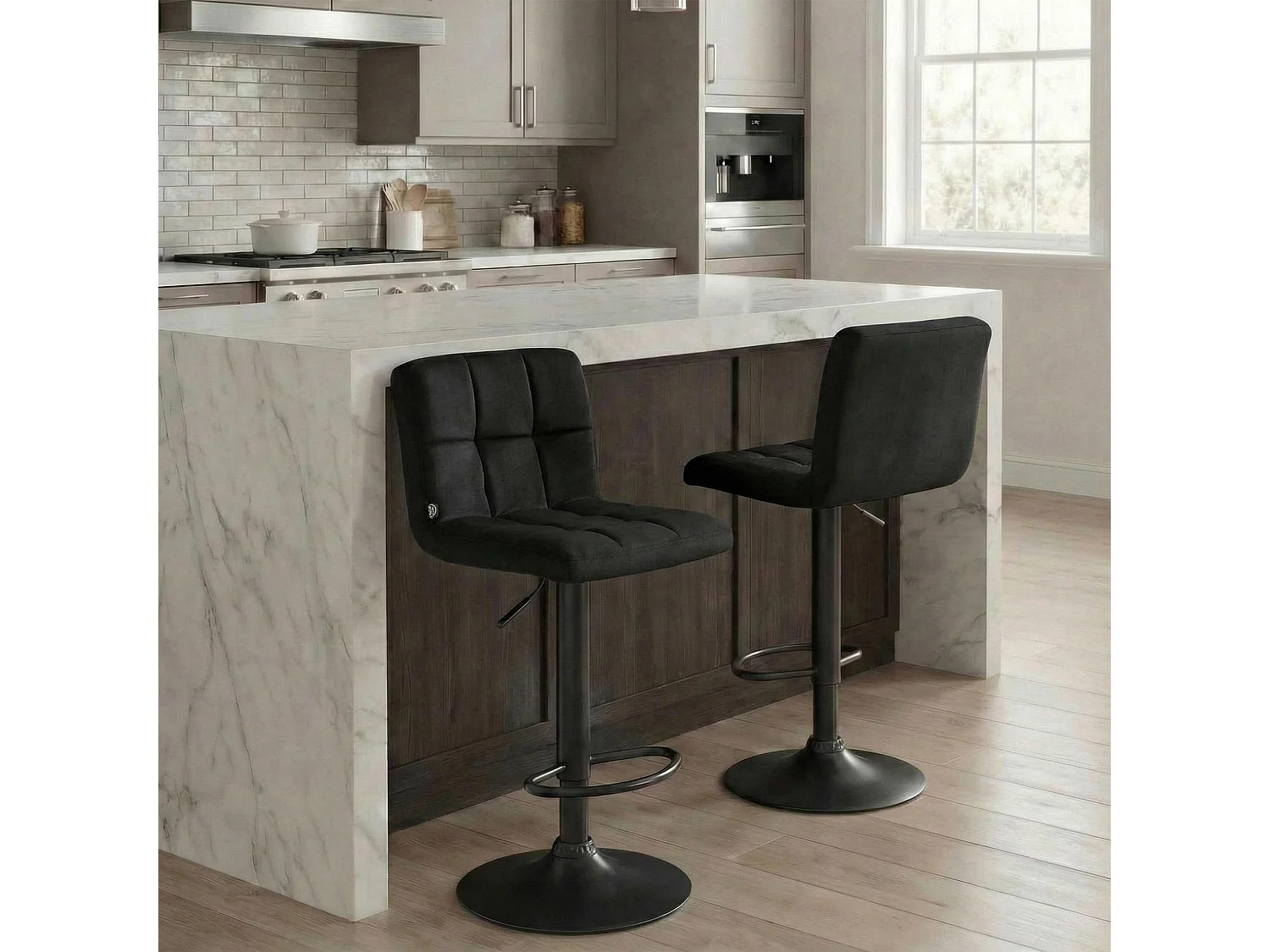 Lot de 2  Tabouret de bar - Velours & Noir - Noir - Peru