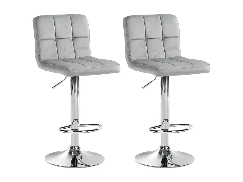 Lot de 2  Tabouret de bar - Velours & Chrome - Gris - Peru