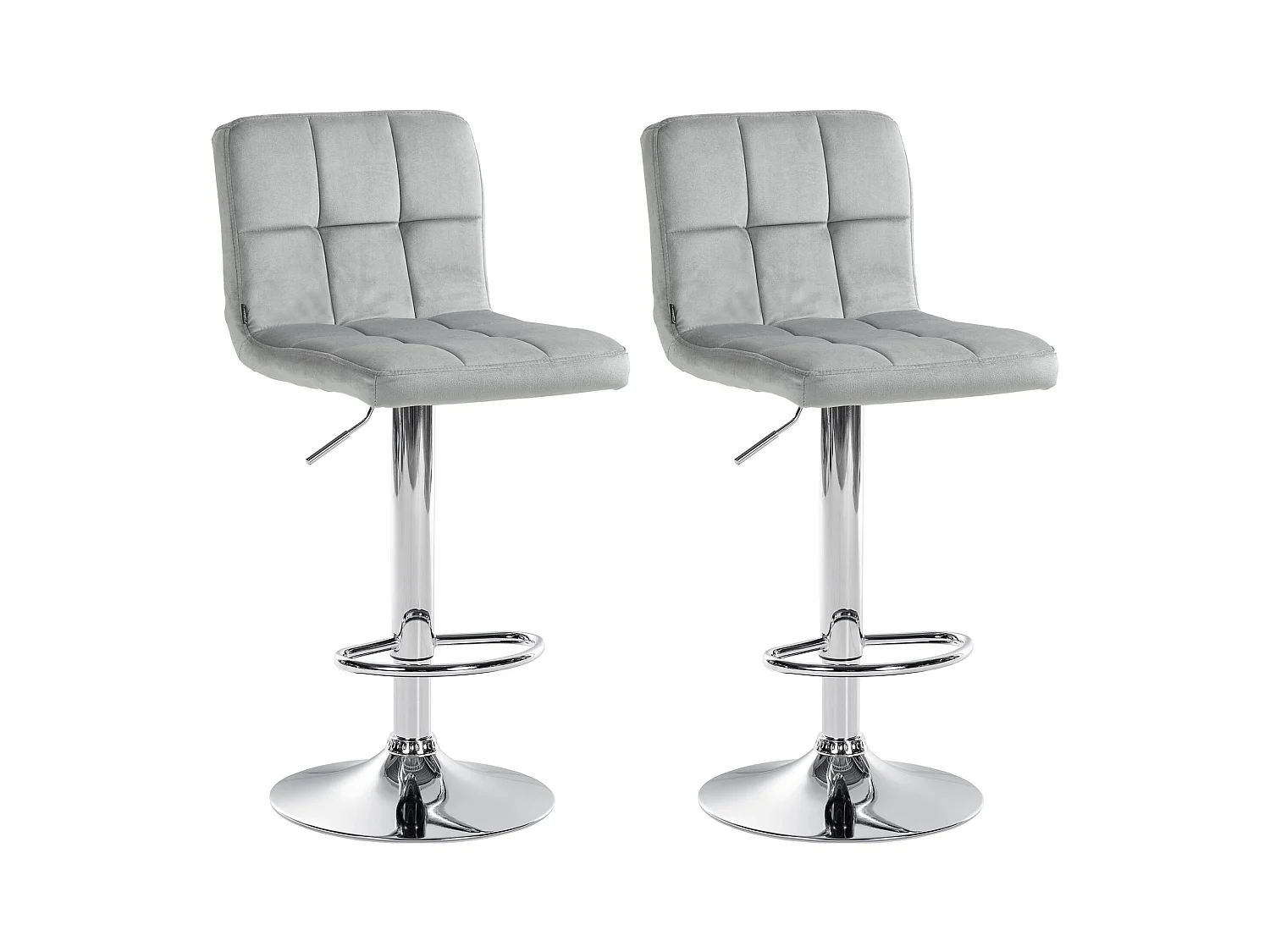 Lot de 2  Tabouret de bar - Velours & Chrome - Gris - Peru