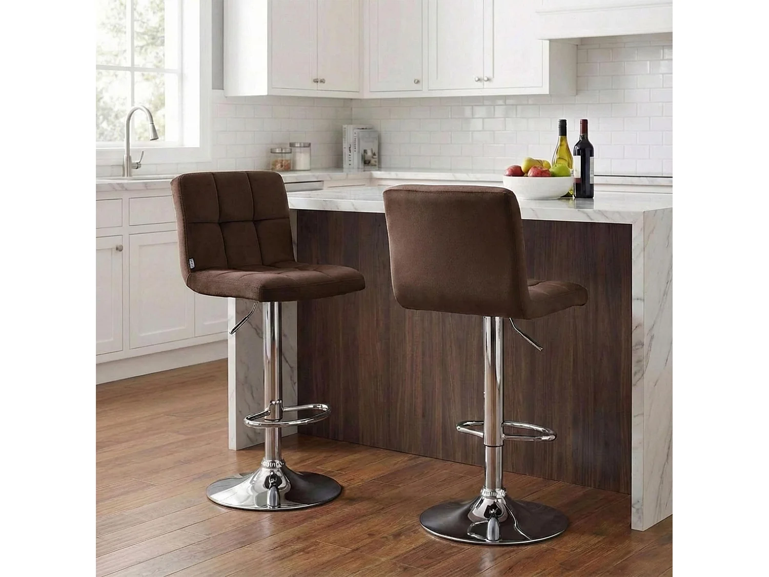 Lot de 2  Tabouret de bar - Velours & Chrome - Marron - Peru