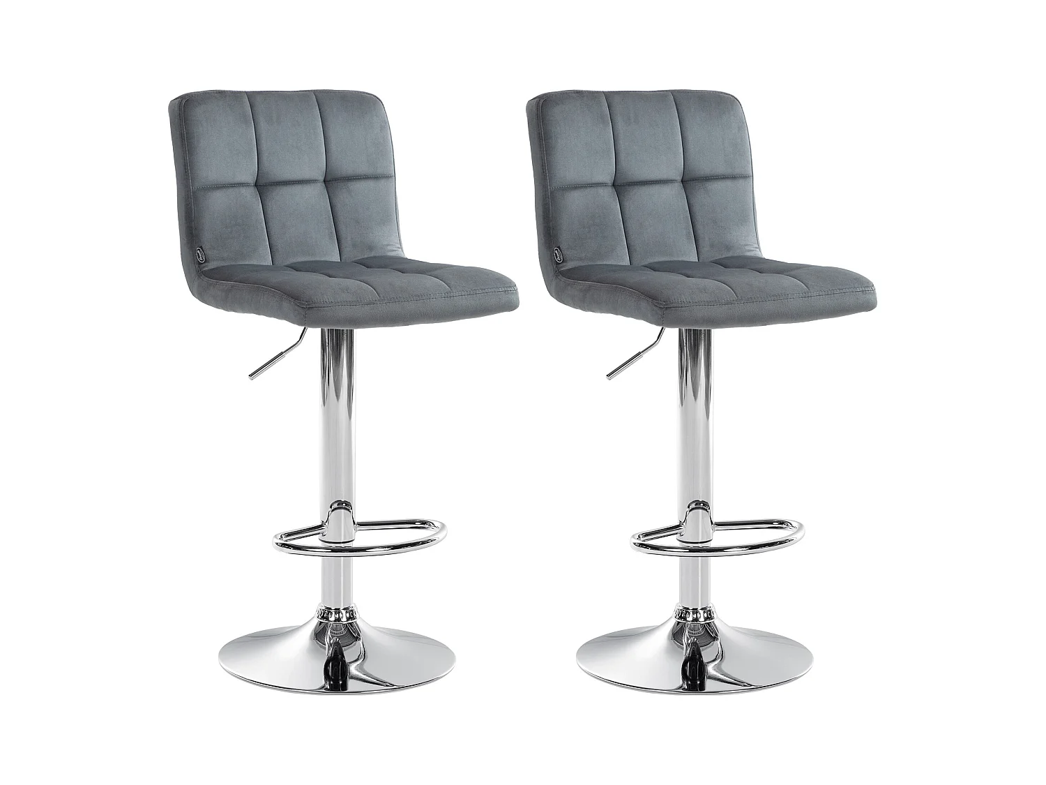 Lot de 2  Tabouret de bar - Velours & Chrome - Gris foncé - Peru