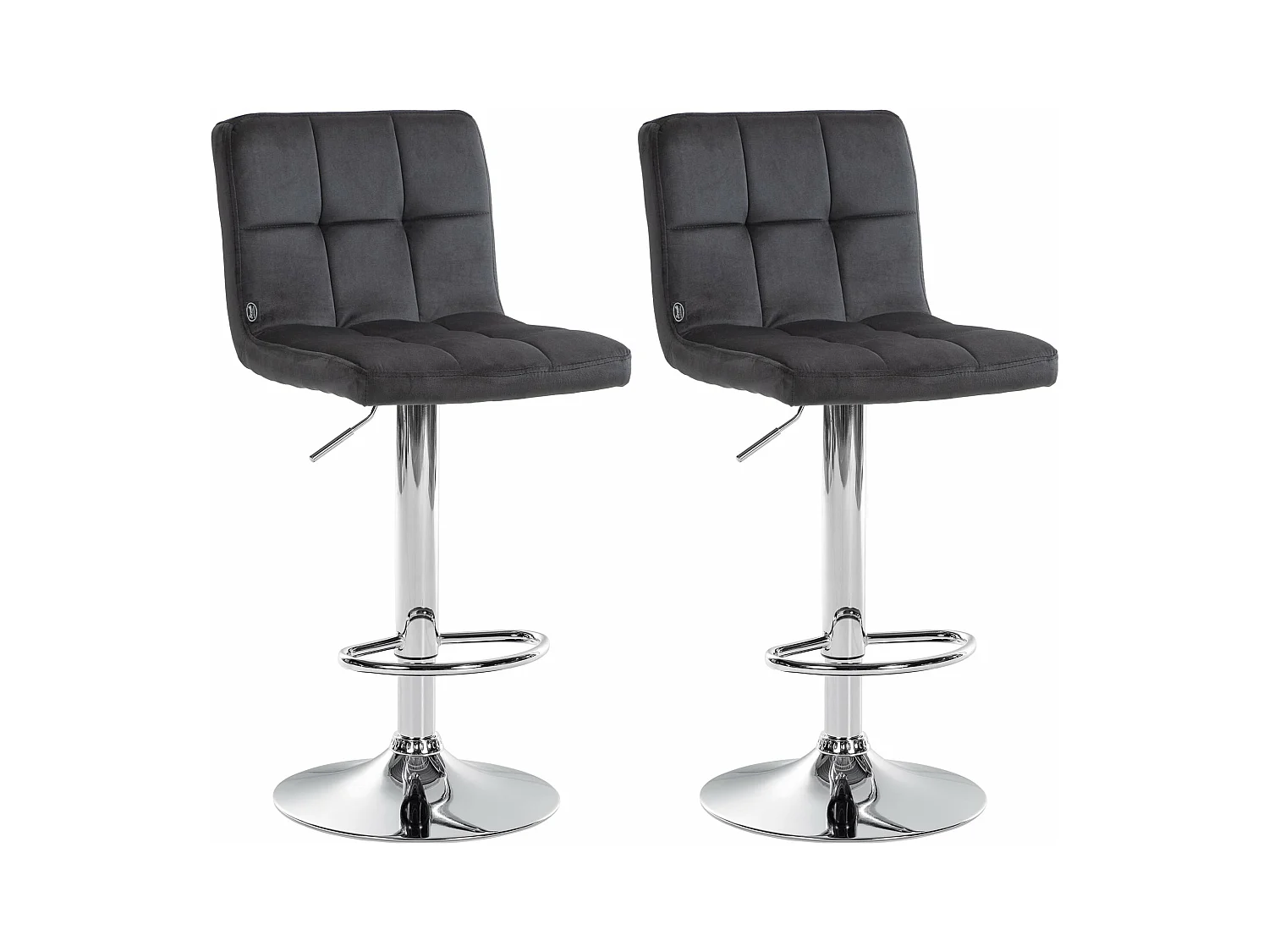 Lot de 2  Tabouret de bar - Velours & Chrome - Noir - Peru