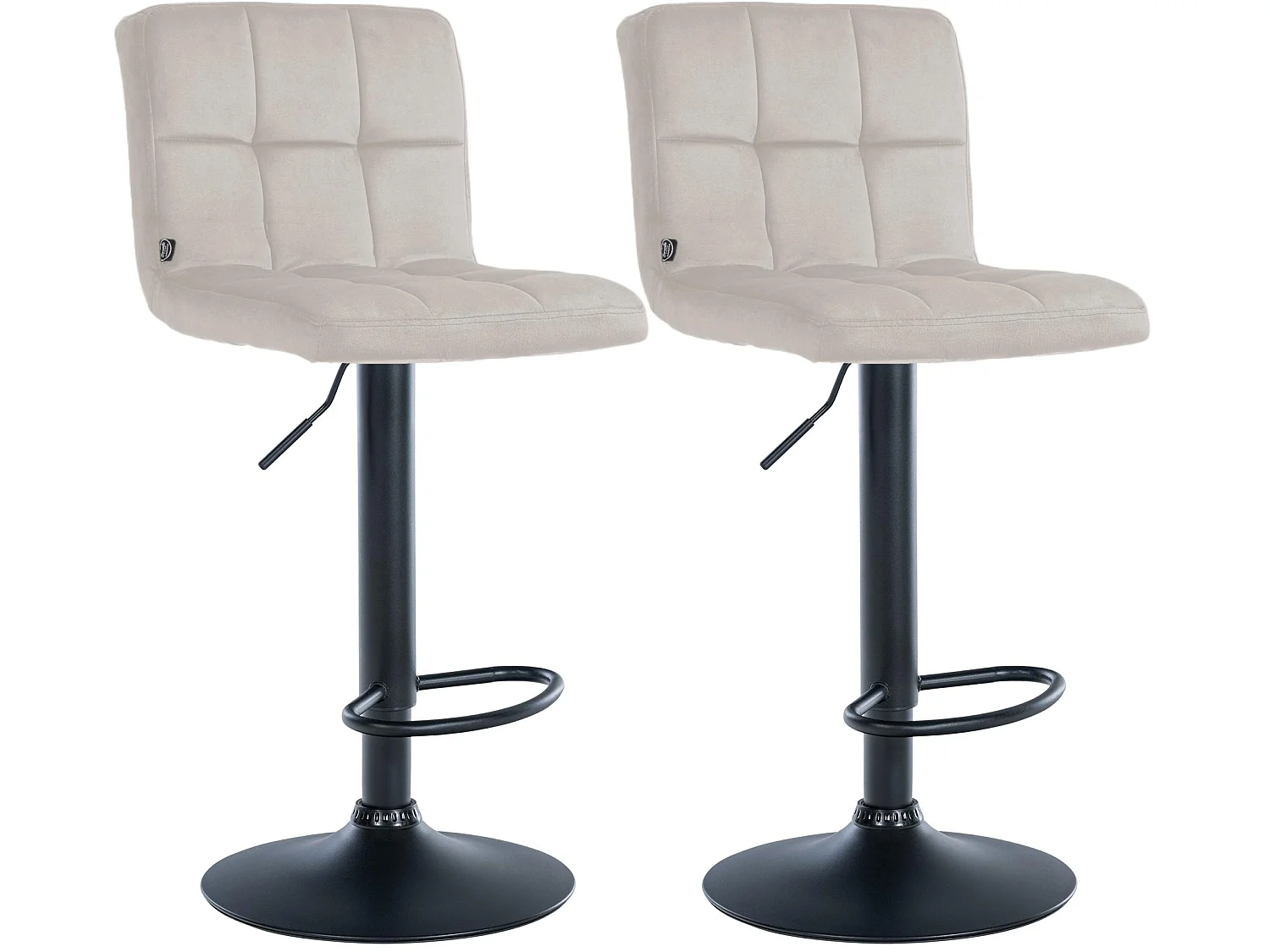 Lot de 2  Tabouret de bar - Velours & Noir - Crème - Peru