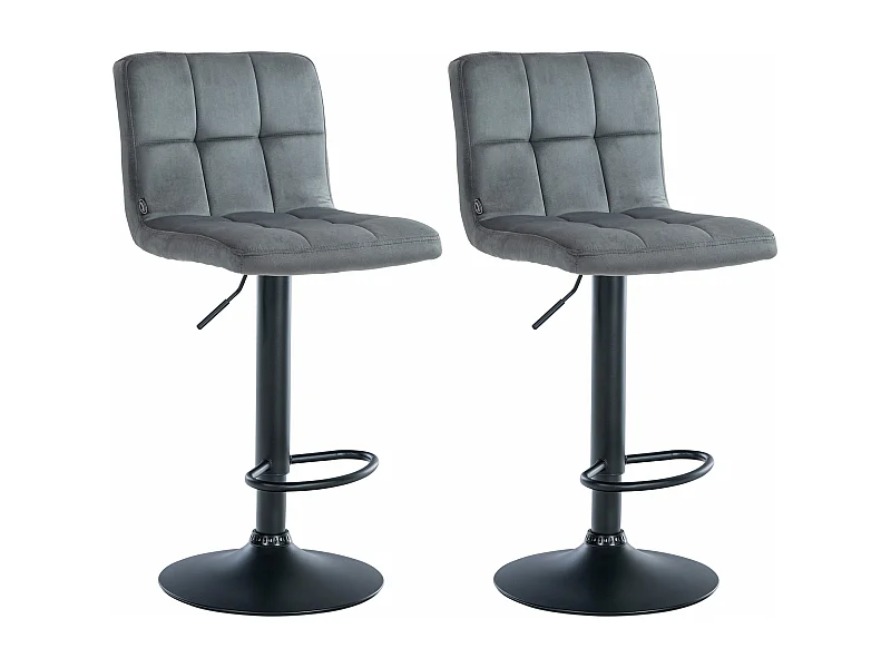 Lot de 2  Tabouret de bar - Velours & Noir - Gris foncé - Peru