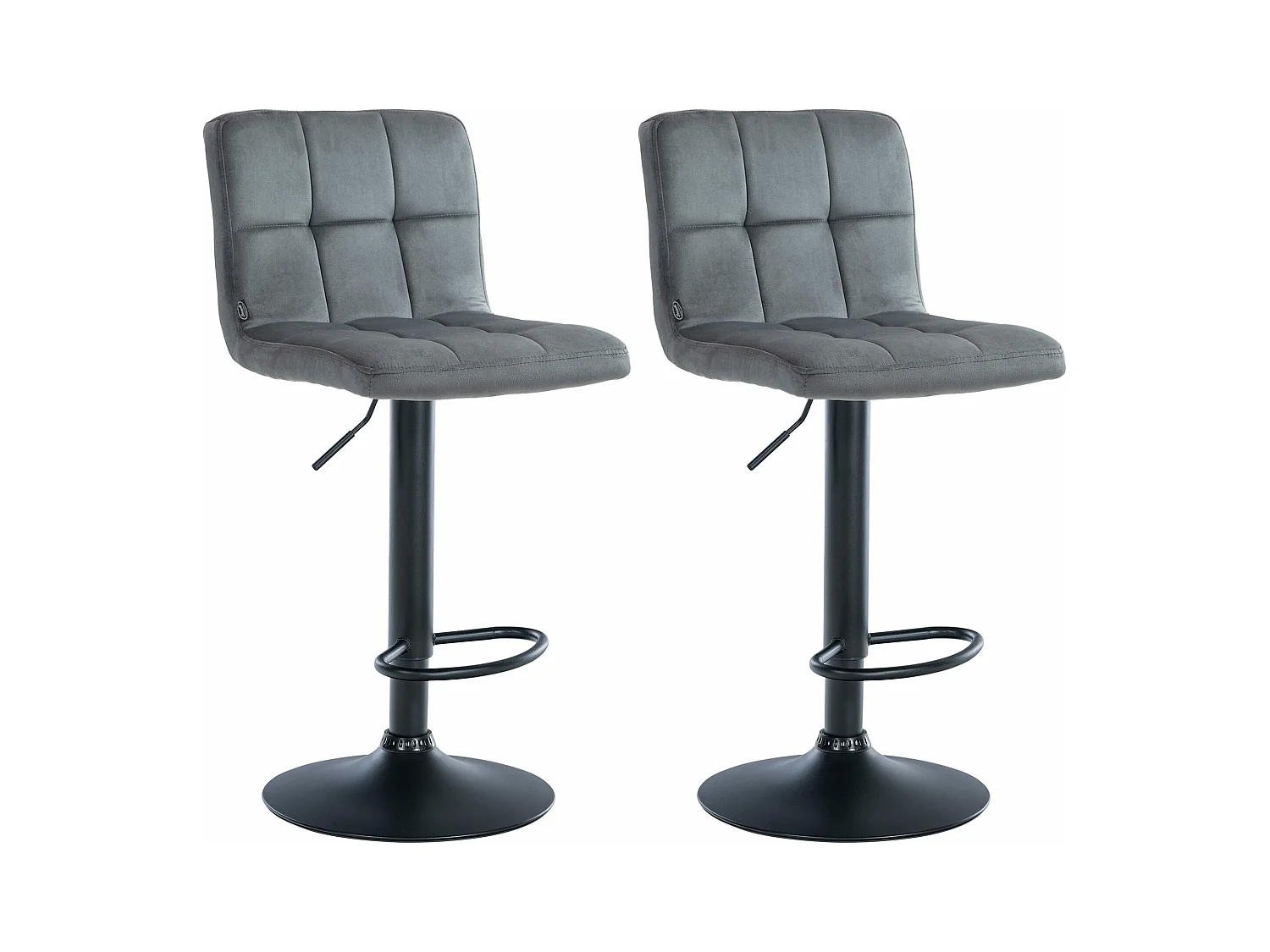 Lot de 2  Tabouret de bar - Velours & Noir - Gris foncé - Peru