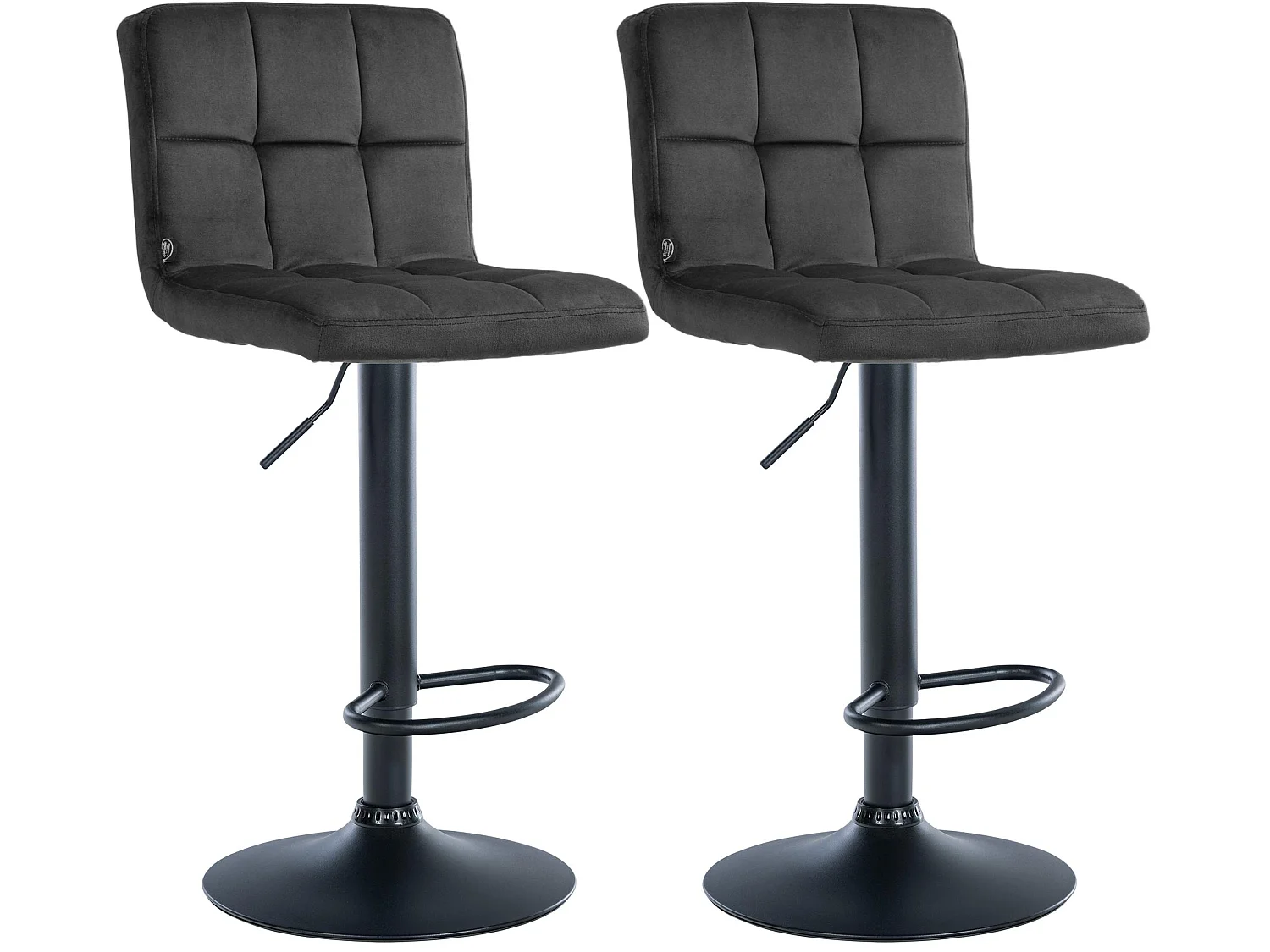 Lot de 2  Tabouret de bar - Velours & Noir - Gris foncé - Peru