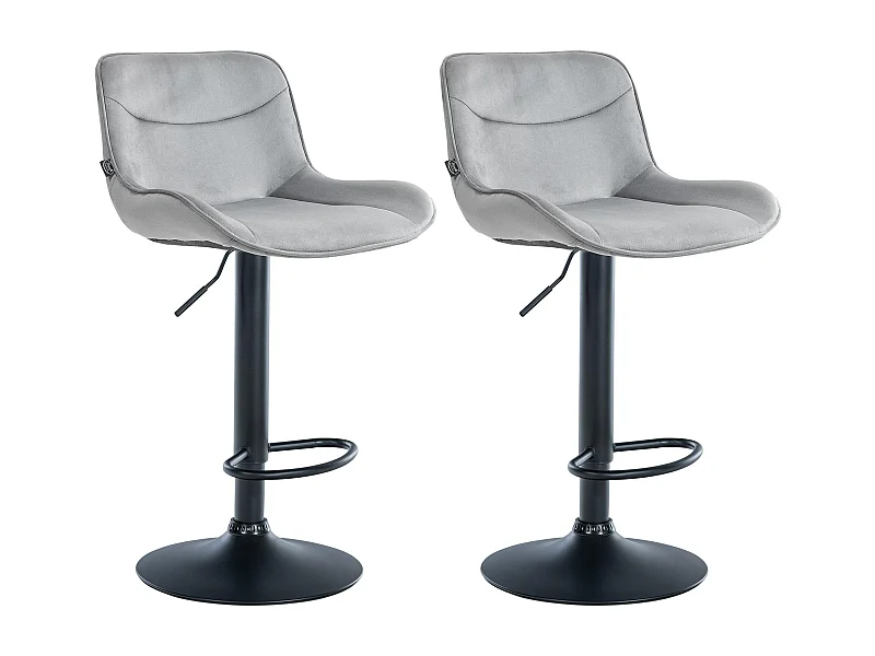Lot de 2  Tabouret de bar - Velours & Noir - Gris - Vonore