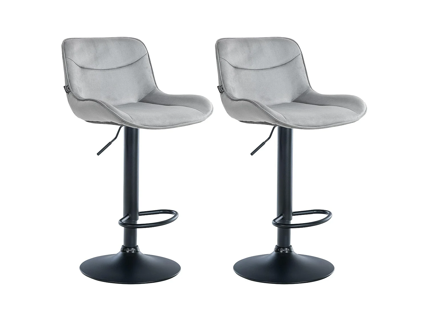 Lot de 2  Tabouret de bar - Velours & Noir - Gris - Vonore