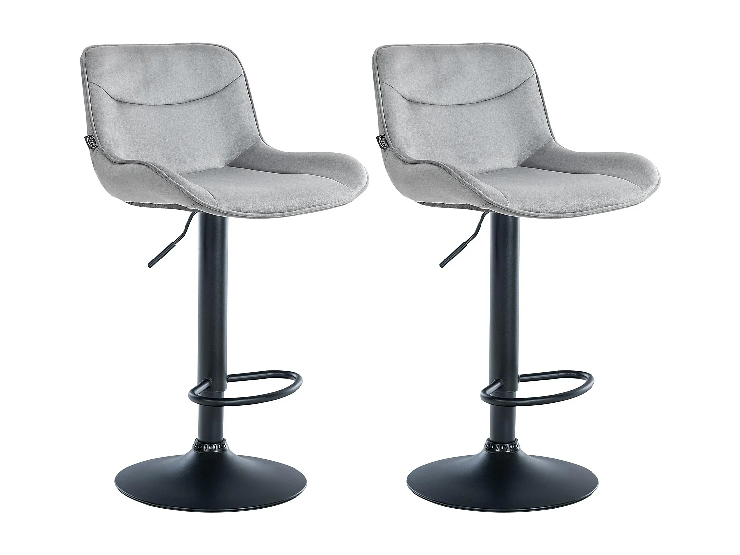Lot de 2  Tabouret de bar - Velours & Noir - Gris - Vonore