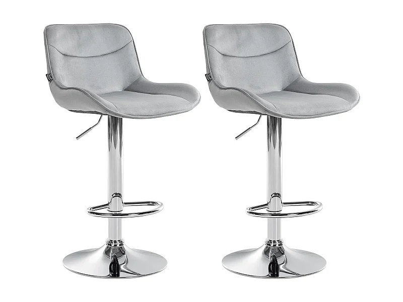 Lot de 2  Tabouret de bar - Velours & Chrome - Gris - Vonore
