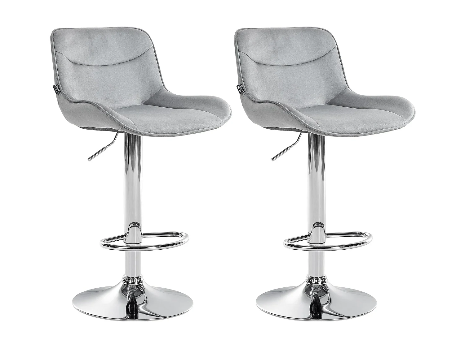 Lot de 2  Tabouret de bar - Velours & Chrome - Gris - Vonore