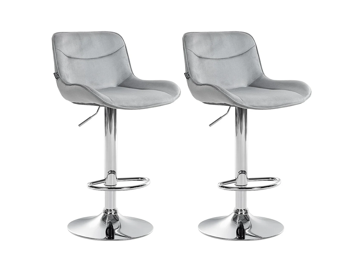 Lot de 2  Tabouret de bar - Velours & Chrome - Gris - Vonore