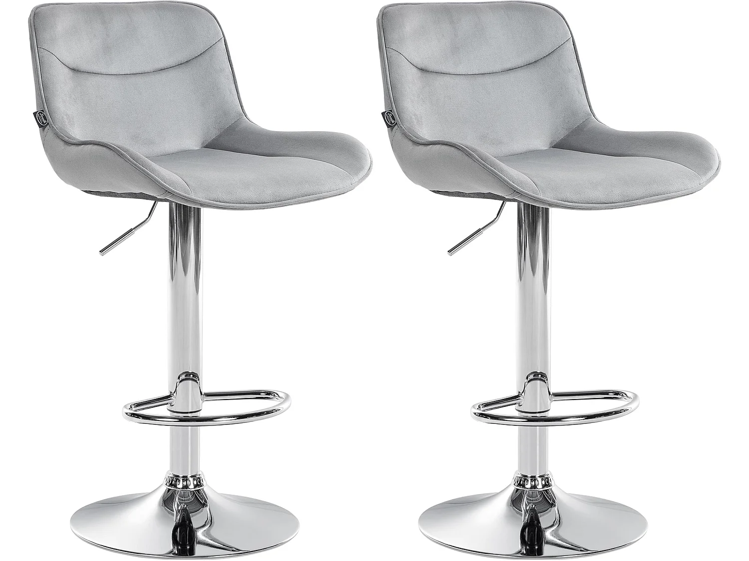 Lot de 2  Tabouret de bar - Velours & Chrome - Gris - Vonore