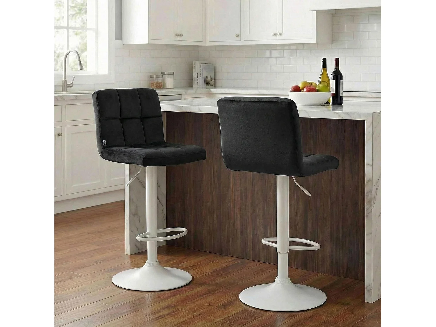 Lot de 2  Tabouret de bar - Velours & Blanc - Noir - Peru