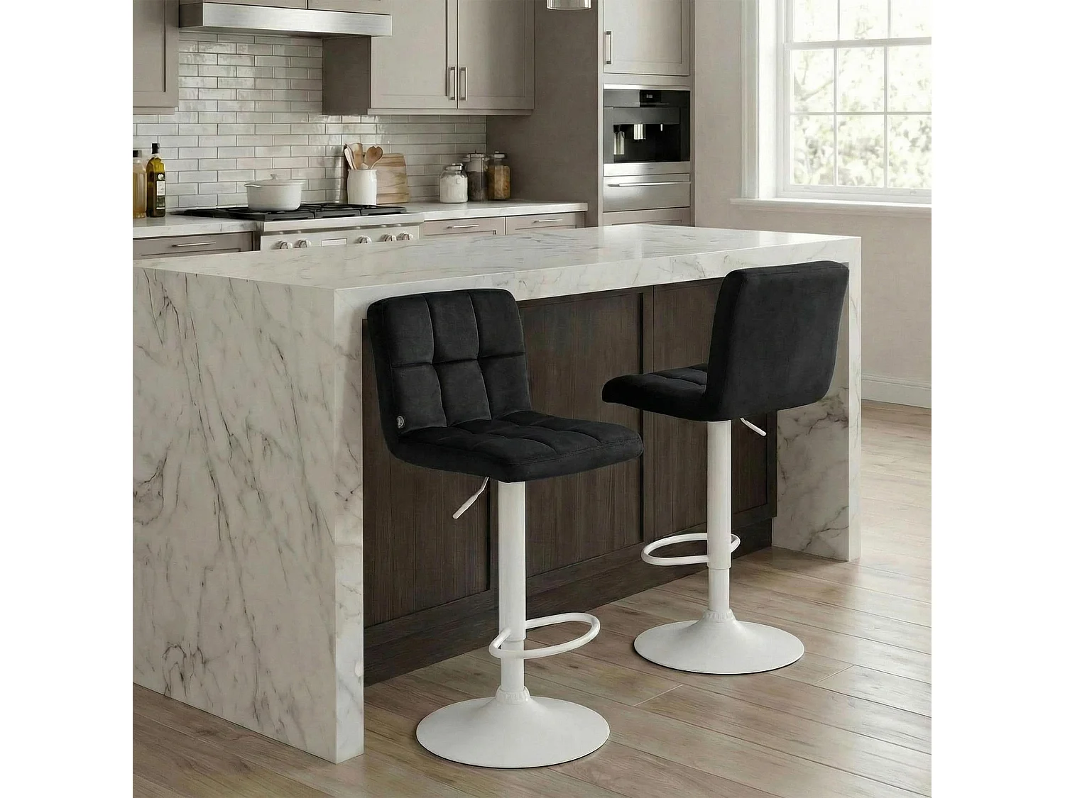 Lot de 2  Tabouret de bar - Velours & Blanc - Noir - Peru