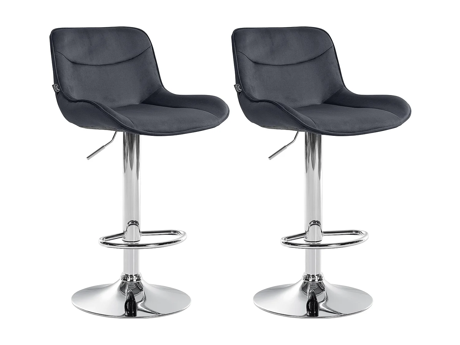Lot de 2  Tabouret de bar - Velours & Chrome - Noir - Vonore