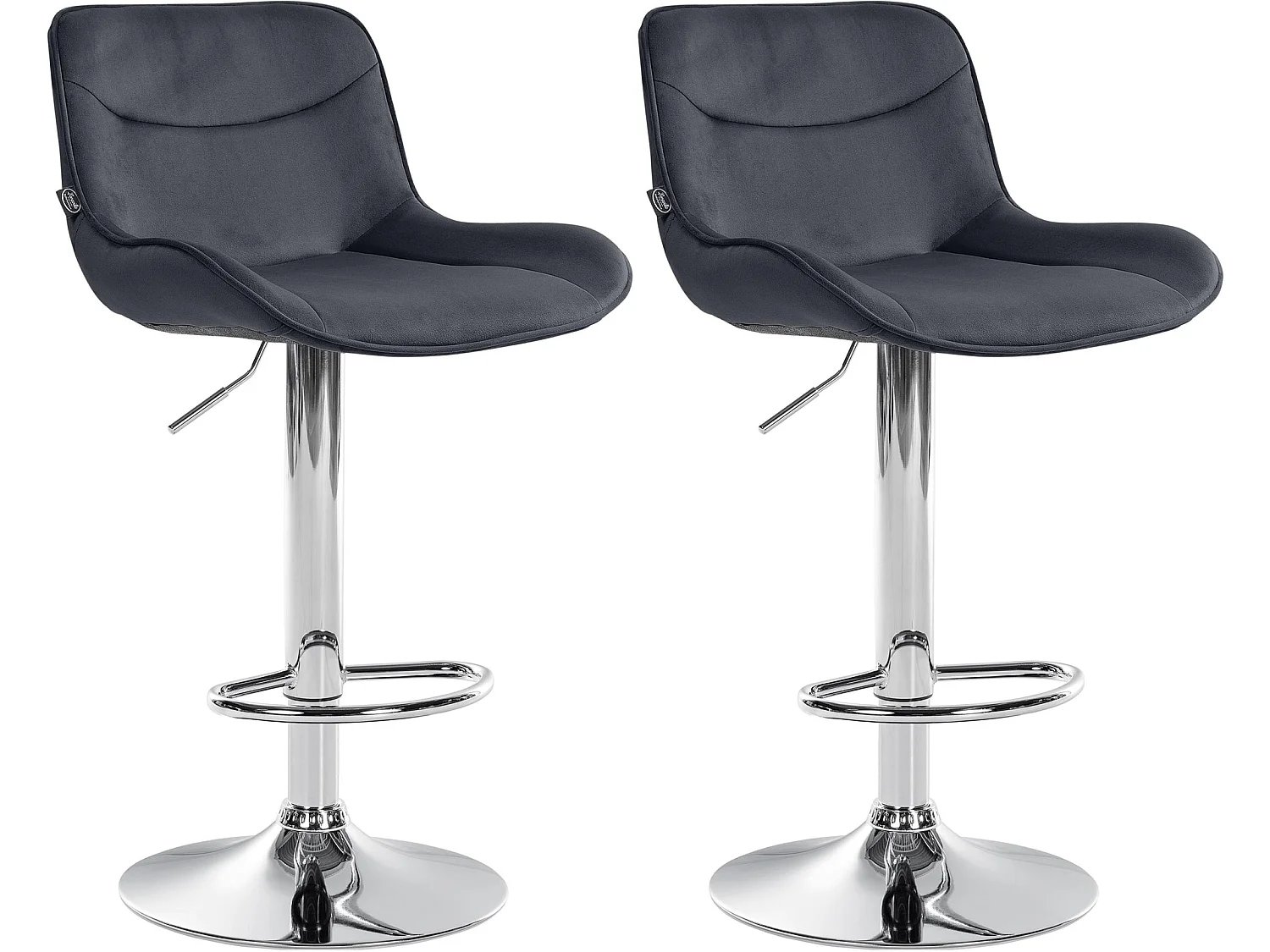 Lot de 2  Tabouret de bar - Velours & Chrome - Noir - Vonore