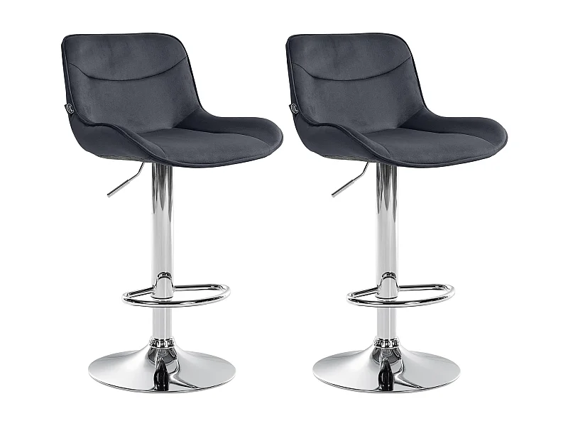 Lot de 2  Tabouret de bar - Velours & Chrome - Noir - Vonore