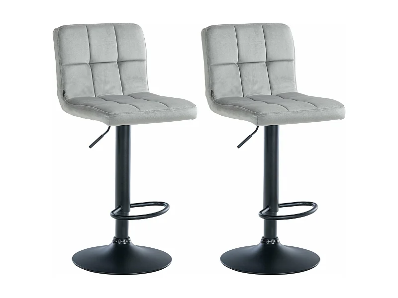 Lot de 2  Tabouret de bar - Velours & Noir - Gris - Peru