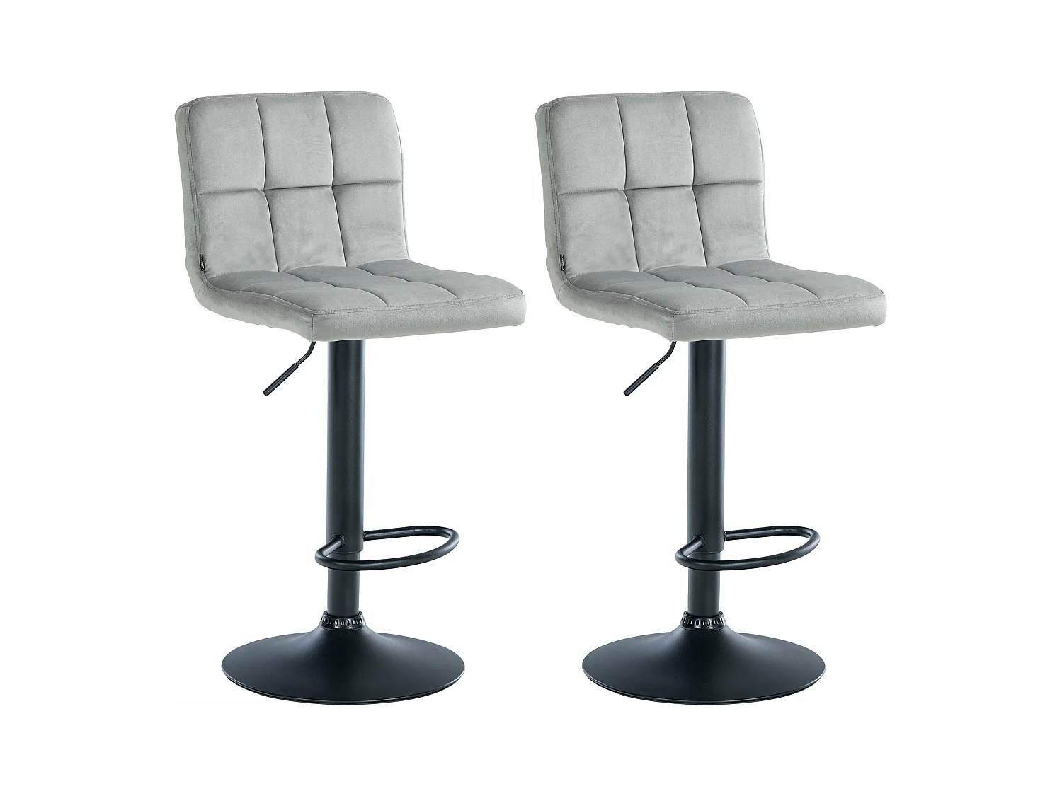 Lot de 2  Tabouret de bar - Velours & Noir - Gris - Peru