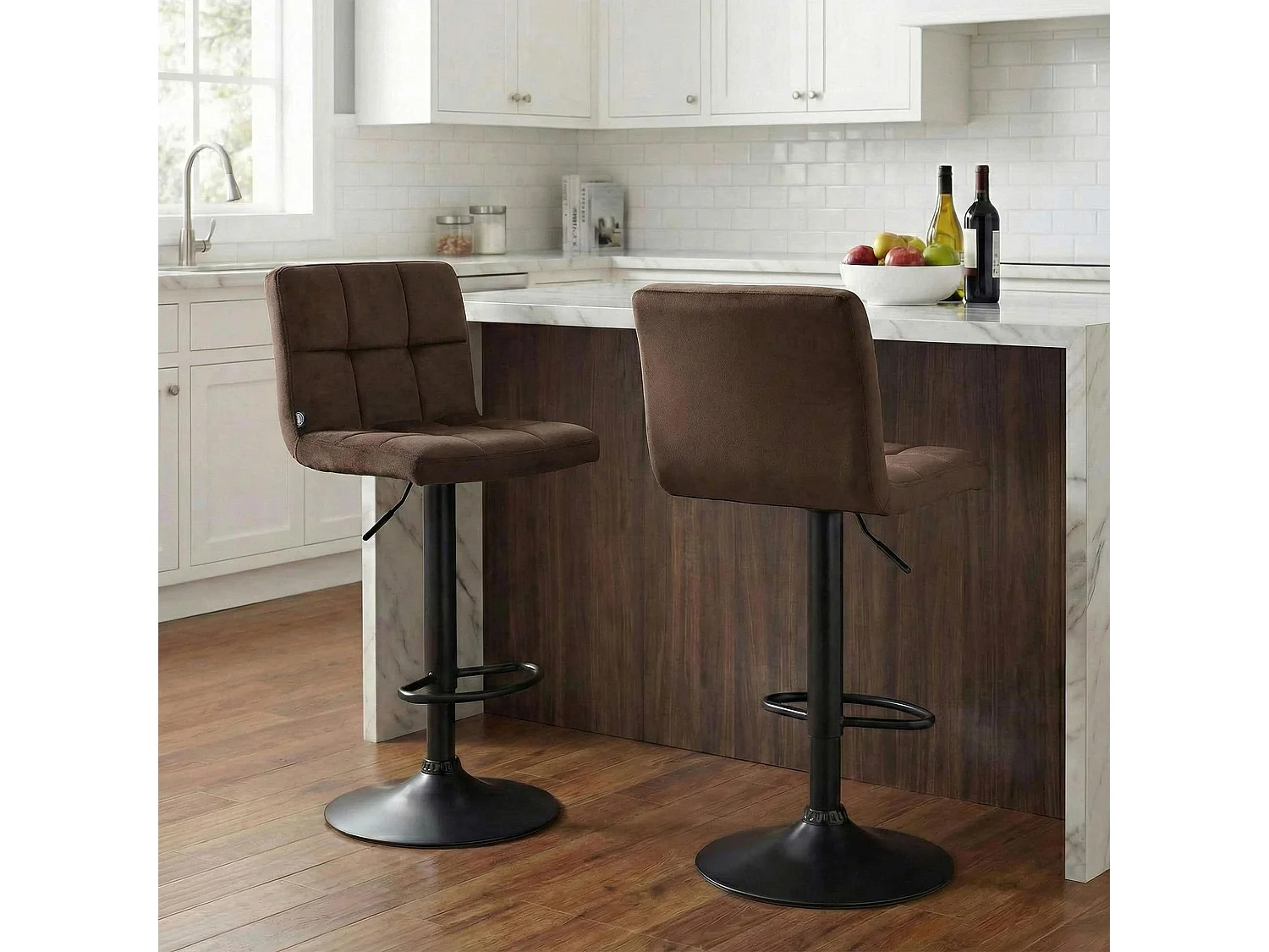 Lot de 2  Tabouret de bar - Velours & Noir - Marron - Peru