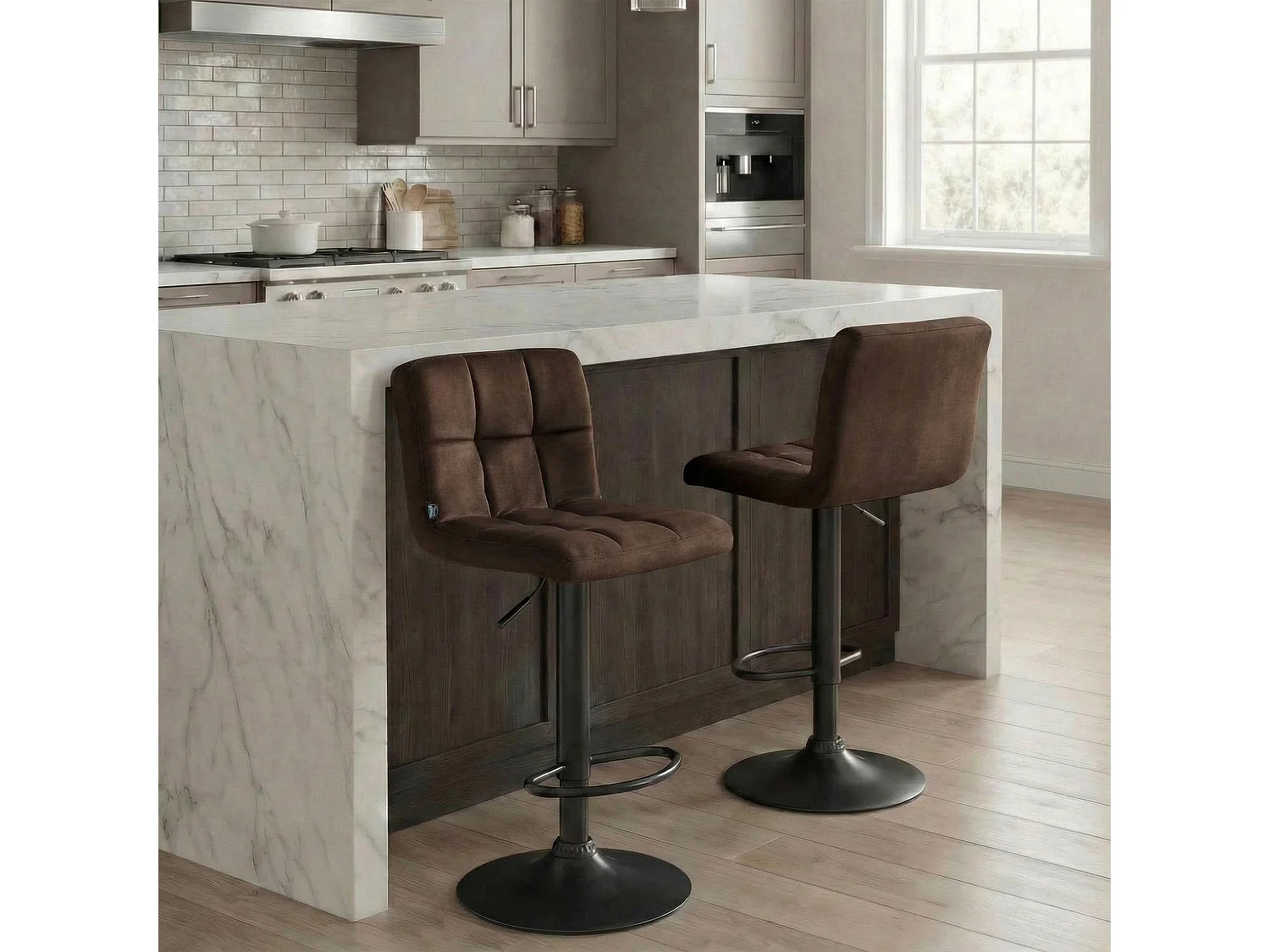 Lot de 2  Tabouret de bar - Velours & Noir - Marron - Peru