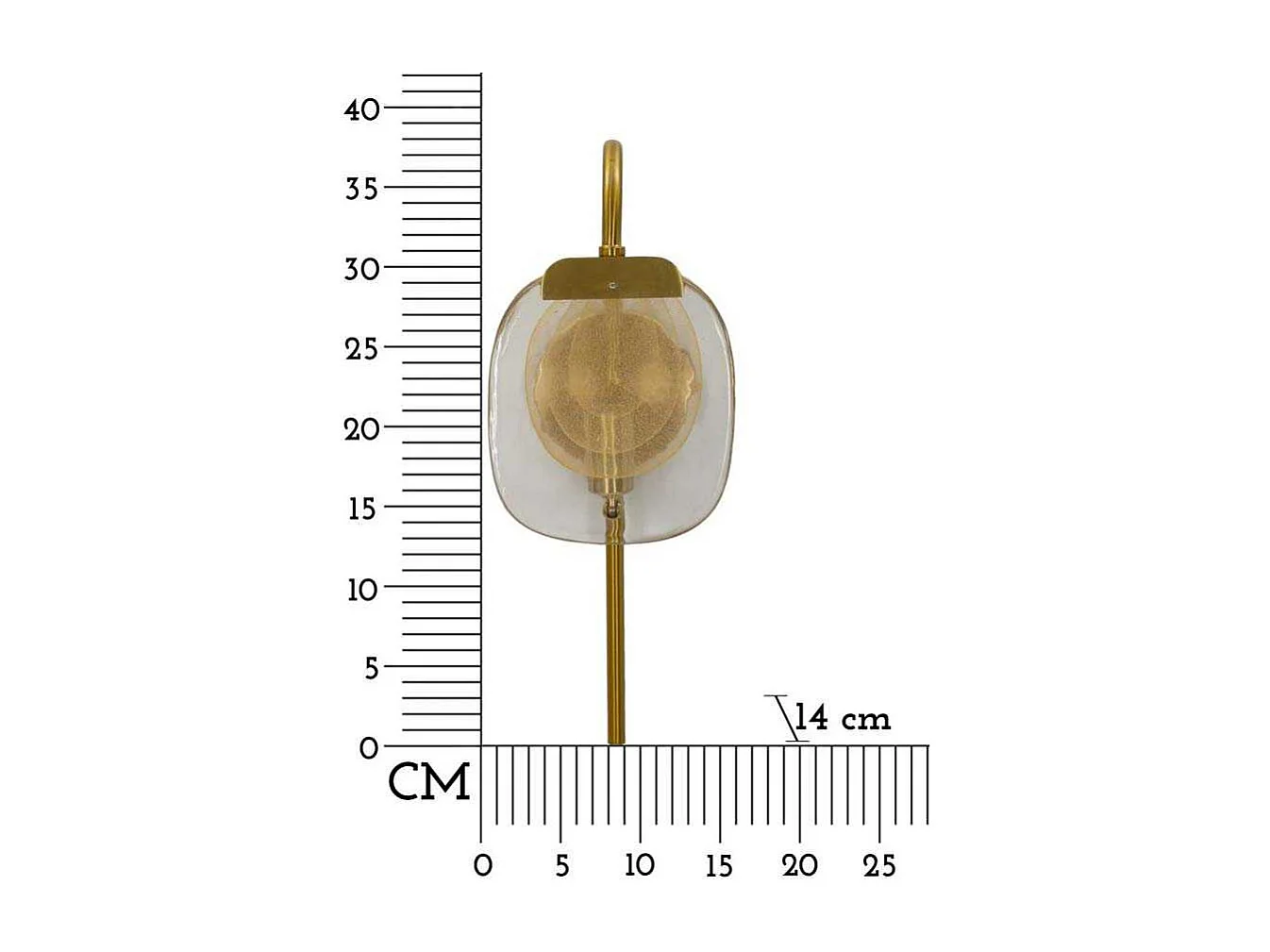 Lampada da parete in metallo e vetro dorata cm 15x14x38