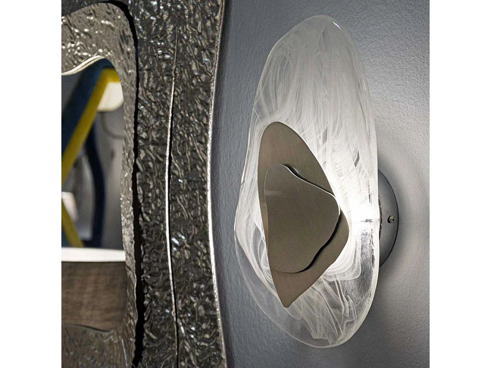 Lampada da parete in metallo e vetro argentata cm 21x8x31