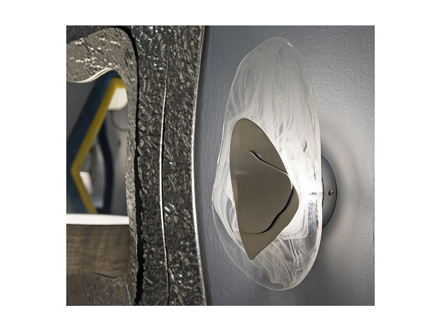 Applique Murale en Verre "Ocean" 32cm Blanc & Argent