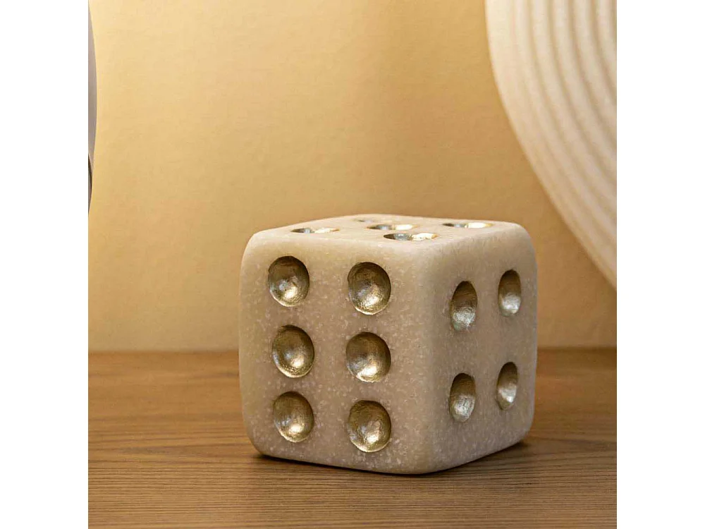 Dé Déco en Résine "Quarzy" 8cm Blanc & Or