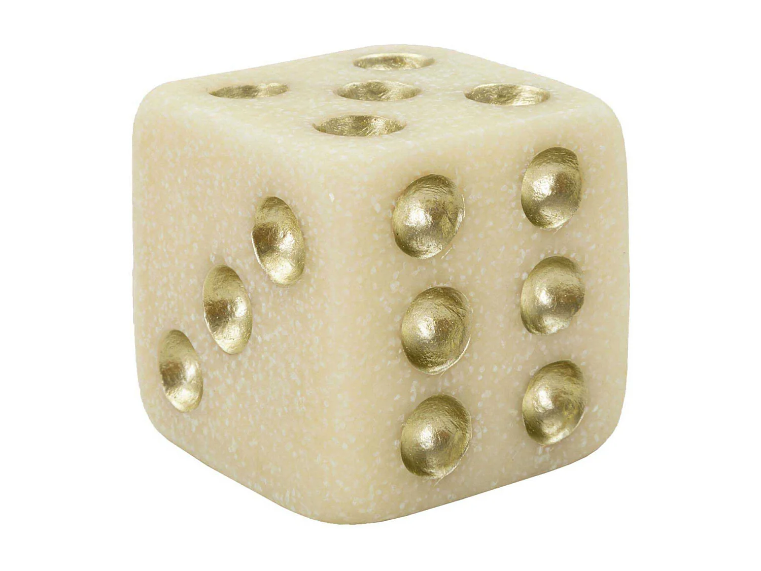 Dé Déco en Résine "Quarzy" 8cm Blanc & Or