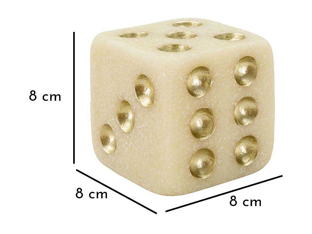 Dé Déco en Résine "Quarzy" 8cm Blanc & Or